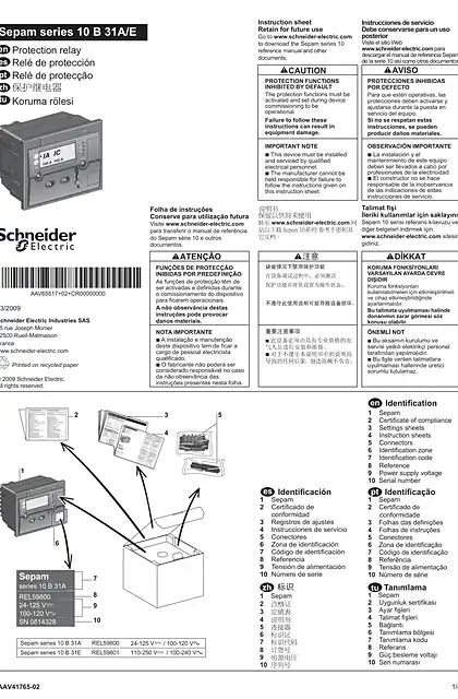 schneider施耐德Sepam série 10 B31 - Instruction de service (EN_ ES_ PT_ ZH_ TU)